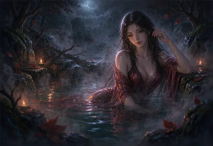 后山汤池温泉场景原画